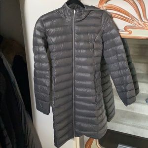 Long grey puffy coat from aritzia